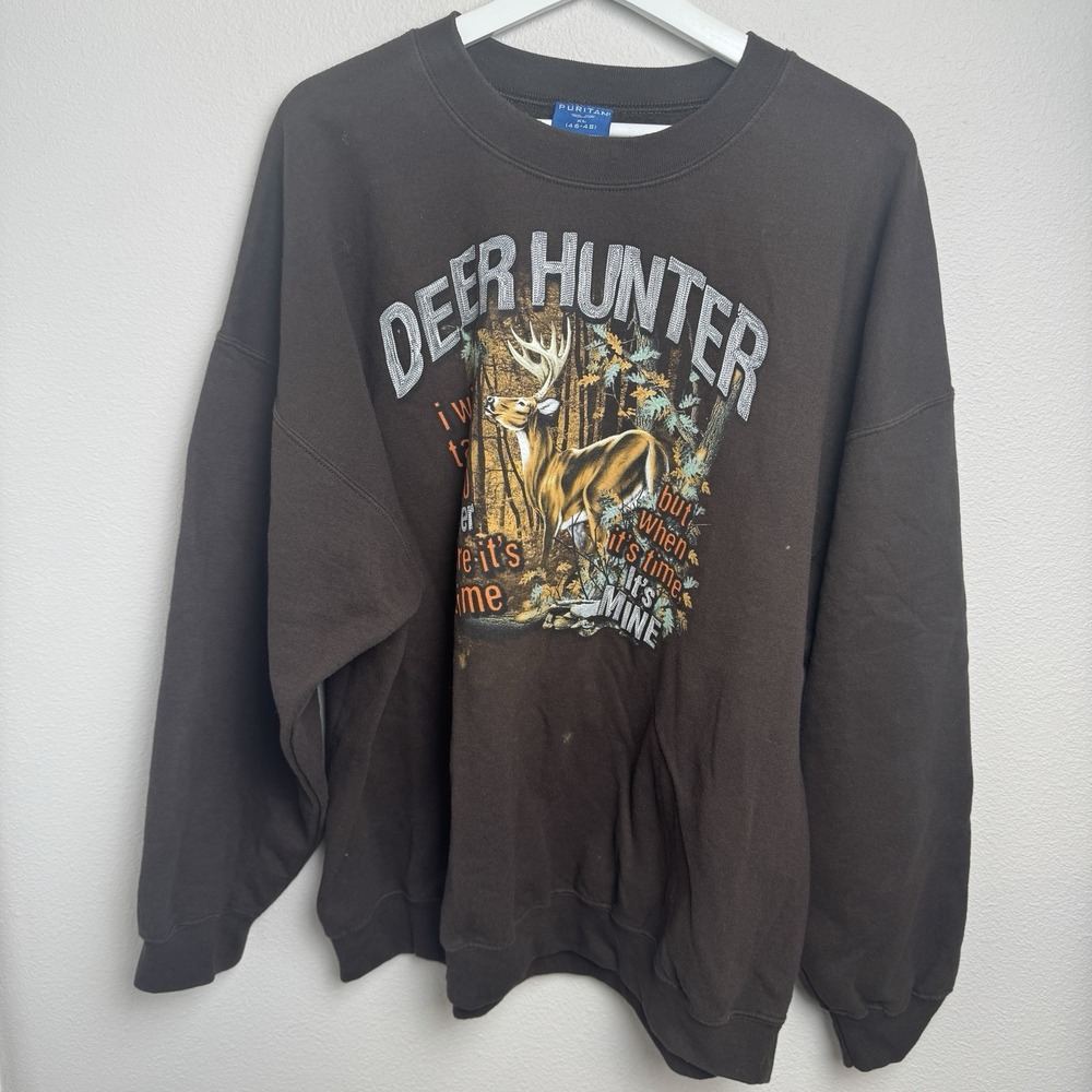 Vintage Buck Deer Hunter Brown Hunting Graphic Crewneck Sweatshirt Mens XL